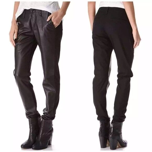 Rag & Bone Jean HYDE PORTOBELLO Leather Front Pants Black Size 27 - Picture 5 of 7